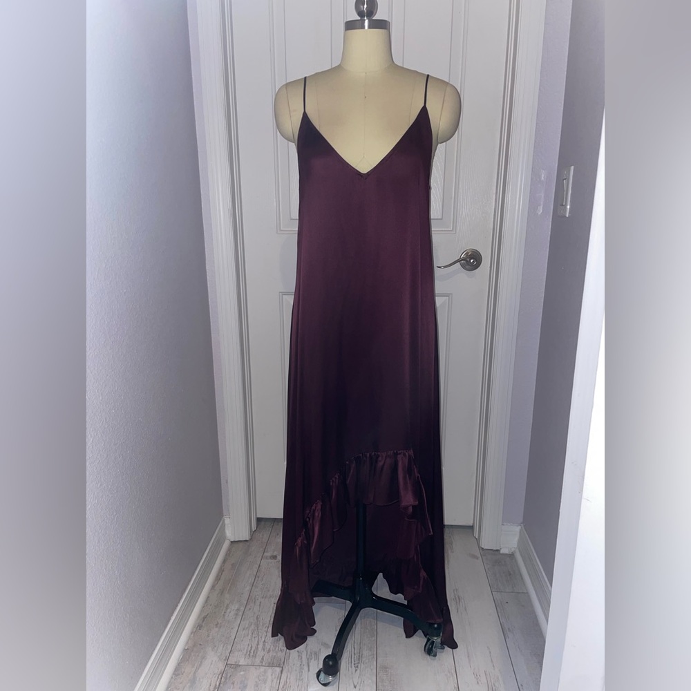 Thayer Oxblood Red High/Low Silk Slip Dress